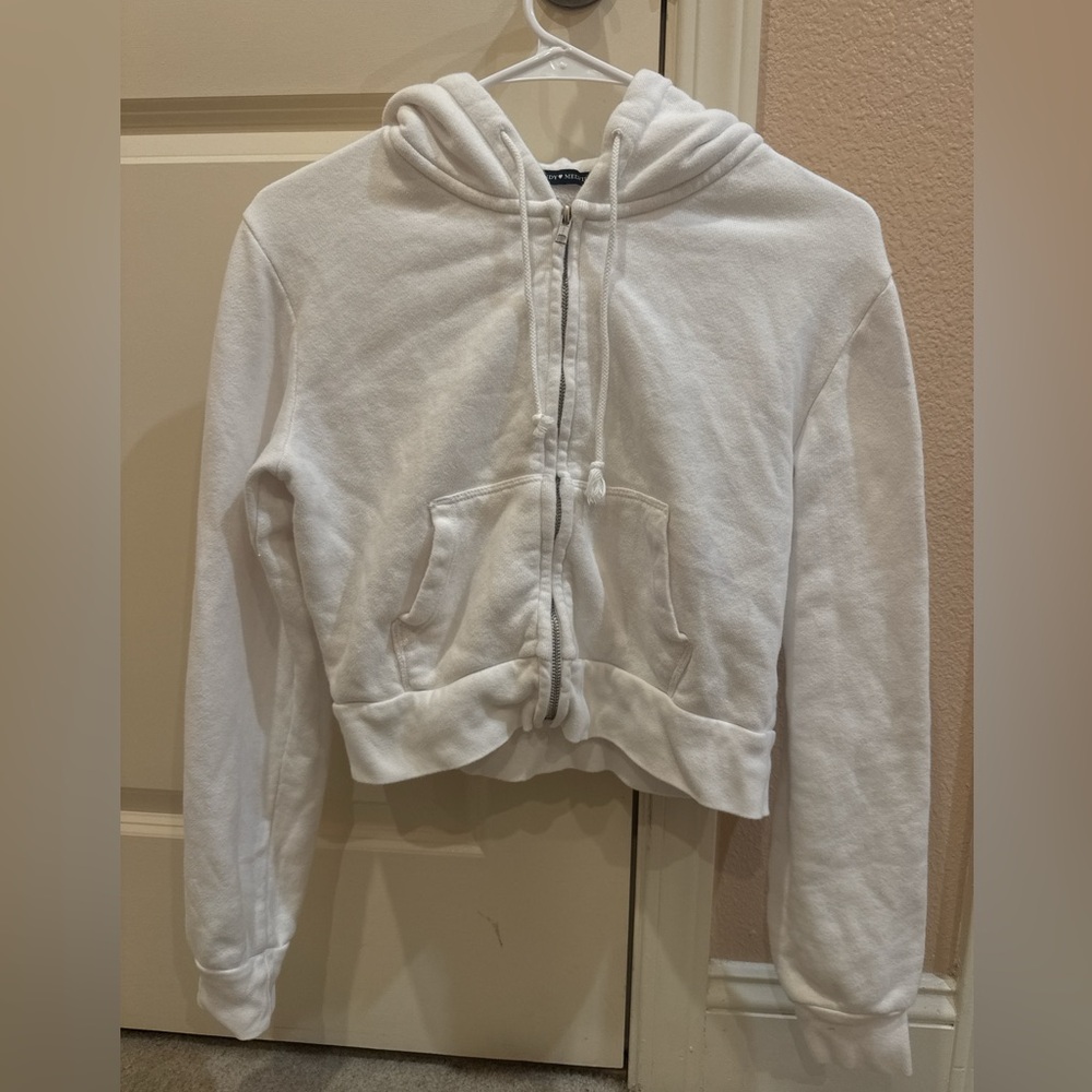 Brandy Melville White Hoodie Jacket